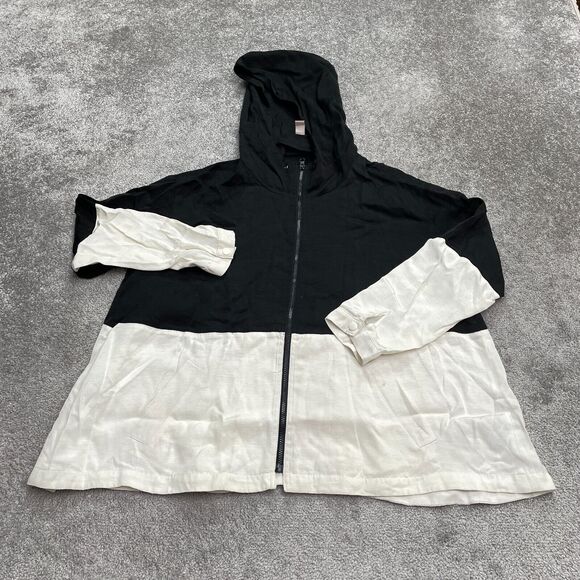 Forever 21 Woven Hoodie Full Zip Sweatshirt Men Large Black White Relaxed Casual - Picture 1 of 11